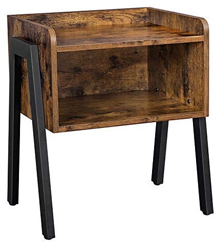 VASAGLE Nachttisch, Beistelltisch, Sofatisch mit Metallrahmen, stapelbar, mit offenem Fach, Industrie-Design, vintagebraun-schwarz LET54X, 42 x 52 x 35 cm (B x H x T)