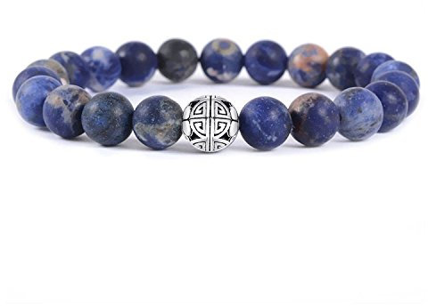 MetJakt Natürliche 8 mm Edelsteine Heilung Crystal Stretch Perlen Armband Armreif mit 925 Sterling Silber Double Happiness Anhänger (Sodalith)