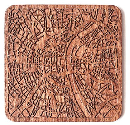 Köln Map Untersetzer von O3 Design Studio, 1 Stück, Sapeli-Holz-Untersetzer mit Stadtkarte, mehrere Stadt optional, handgefertigt