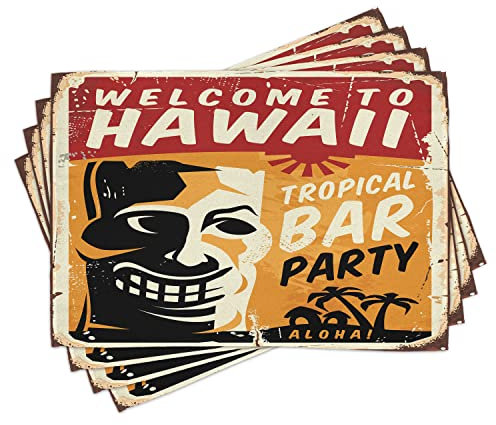 ABAKUHAUS Tiki Bar Platzmatten, Tropic Bar-Party, Waschbare Stoff Esszimmer Küche Tischdekorations Digitaldruck, Rot Aprikose