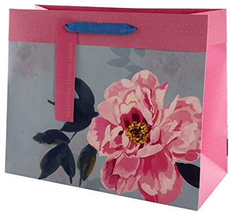 Hallmark Große Geschenktüte für verschiedene Anlässe – elegantes rosa und blaues Blumendesign