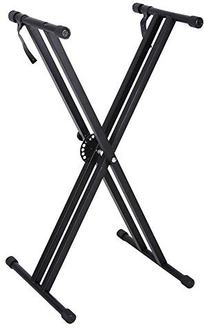 SOULONG Support de Clavier Double Embase Forme X Amovible avec Pieds Antidérapants Support de Piano avec Sangle de Retenue Hauteur Réglable Support pour Synthétiseur/Clavier Électrique, Noir