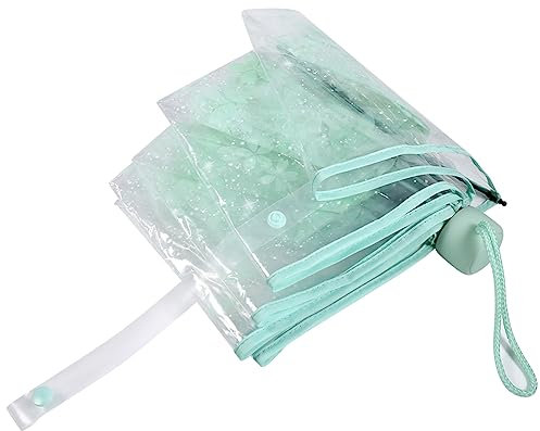 Lazmin Transparenter Taschenschirm, klarer Regenschirm Cherry Blossom Fashionable Girls Rain Umbrella(Grün)