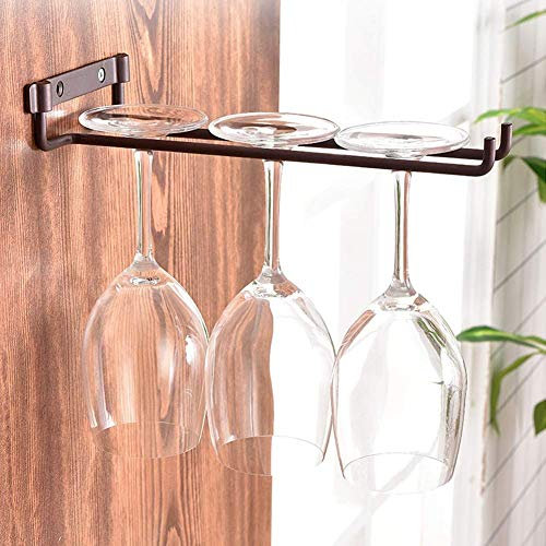 Wifehelper Wine Cup Rack, Single Row Chrome Finish Iron Glasses Holder Wall Mounted Wine Cup Rack Kitchen Home Bar Shelves Decoration(Matte Copper),25.7 x 13cm
