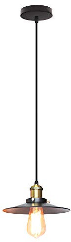 STOEX Lampada a Sospensione Industriale Vintage Lampadario Retrò Ø220mm E27 Lampadario a Sospensione a Forma di Piatto in Metallo, Nero