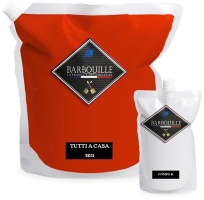 Peinture Résine Rouge Tutti A Casa - Résine Epoxy Bi-Composants - Effet Mat - Peinture Mur, Plafond, Boiserie, Carrelage & Métal - Lessivable - COV A+ - Fabriquée En France - 2,5 L - BARBOUILLE