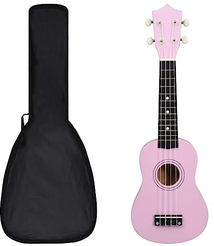 vidaXL Lindenholz Sopran Ukulele Set mit Tasche 2 Picks Tonleiter für Kinder Musikinstrument Saiteninstrument Hawaii Gitarre Uke Rosa 21
