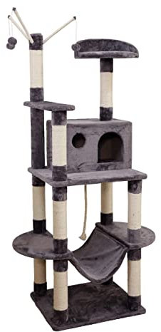 Kerbl Kratzbaum Matteo (Farbe grau, Höhe 180 cm, extra große Höhle, inkl. Sisalseil, Katzenspielzeug, Tierzubehör) 84456