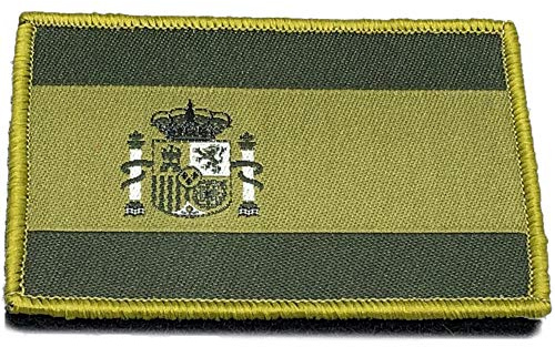 Parche Táctico Bordado Bandera España Adhesivo con Velkro - Parche Verde Militar para Chaleco Airsoft - Parche Bandera España - Airsoft Parches para Mochilas Militares - 75 x 50 mm