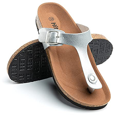 Hitmars Sandale Femme Tong Bout Ouvert Confort Mules Été Plates Chaussure et Nu-Pieds Boucle Sabots Noir Marron Bleu Or Léopard Argent Transparent Sandales Taille 36-43 EU Argent 41