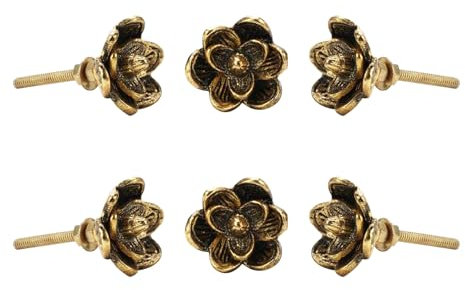 Perilla Home Set of 6 Antique Gold Flower Knob Kitchen Cabinet Knobs Cupboard Glass Door Dressser Wardrobe and Drawers Pull Knob