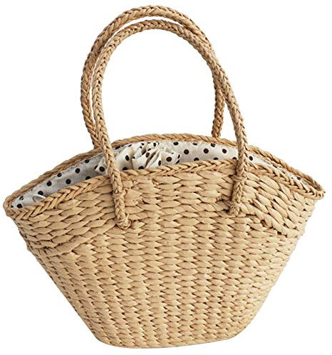 Tashido Bolso de Mano para Mujer, Bolso de Hombro Tejido de Mimbre para Mujer, Bolso Tejido de Paja de Playa, Gran Capacidad, PortáTil, con Puntos, Cesta Grande, Cartera A