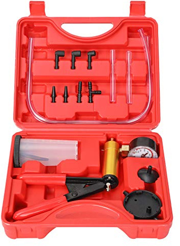 Yonligonju 2 in 1 Handheld Vacuum Pump Brake Bleeder Kit for Motorcycle 16 pcs Brake System Bleeding Tools with Gauge Adapters Automotive Brake Fluid Bleeding Set for Bike Car Truck (Red)