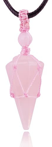 6 Facet Reiki Healing Crystal Stone Necklace Adjustable Rope Gemstone Pointed Pendant Necklaces Natural Quartz Jewelry Gift for Men Women, Crystal, Quartz,