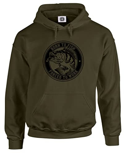 Dead Set Studio Fishing Gifts For Men - Born To Fish - Funny Mens Gifts Hoodie, Fishing Clothing For Men OLIVE GREEN SIZE M