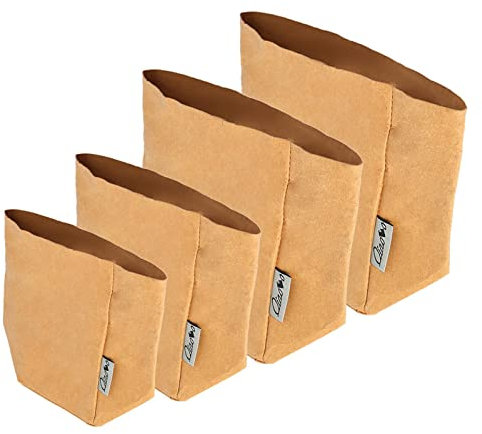 D/A Braune Kraftpapiertüten | 4 Größen Waschbarer Kraftpapierbehälter Wiederverwendbare Papiertüte Blumentopf-Pflanzbeutel-Abdeckung - Braune Kraftpapiertüte für die Aufbewahrung von Lebensmitteln