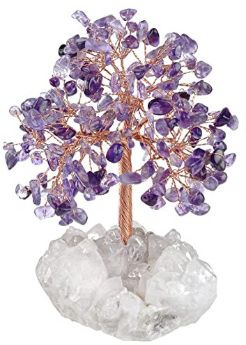 Nupuyai Amethyst Kristall Baum des Lebens Edelstein Feng Shui Baum mit Bergkristall Druse Rohstein Base Glücksbaum Geldbaum Geschenk, Hochzeit, Feng Shui Deko