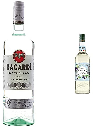 Bacardi Carta Blanca, Rhum Blanc, 100cl, 37,5% & Giffard Sirop Sucre de Canne 1 L