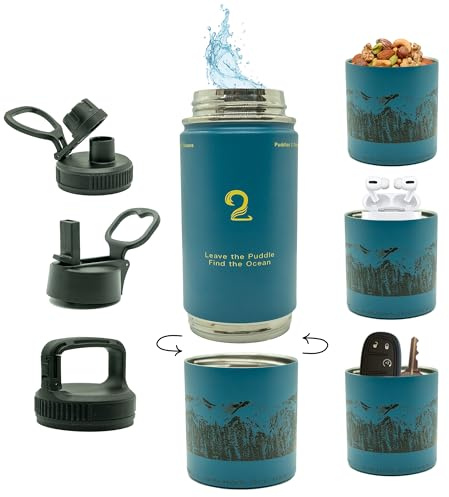 Isolierte Wasserflaschen für Kinder und Erwachsene, auslaufsichere und auslaufsichere Wasserflasche für Kinder, hält Wasser und wichtige Dinge zusammen, Sip N Seek (blau)