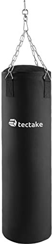 TecTake 402699 Boxsack gefüllt mit 25 kg, inkl. 4-Punkt-Stahlkette, Karabinerhaken und Drehwirbel, für Anfänger und Fortgeschrittene, 105 cm, hängend, schwarz, 28 x 140 cm