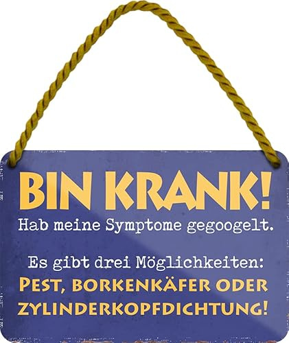 schilderkreis24 – Blechschild Lustiger Spruch “Bin Krank!“ Deko Humor Geschenkidee Mann Frau 18x12 cm
