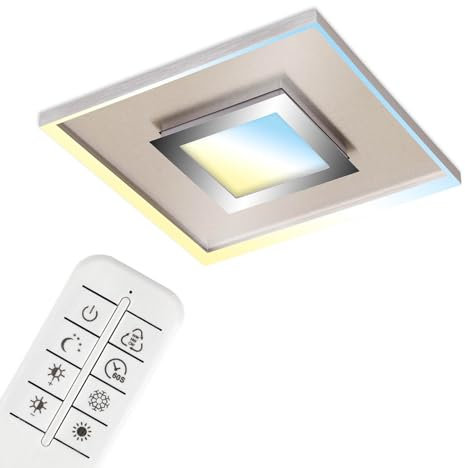 BRILONER - LED Deckenlampe mit Fernbedienung, einstellbar von warmweiß bis kaltweiß, Mittellicht, LED Lampe, Deckenleuchte, Wohnzimmerlampe, Schlafzimmerlampe, Küchenlampe, 50x50x6 cm, Matt-Nickel
