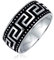 Bling Jewelry Personalisierte Paare Geometrische Antike Fret Griechische Schlüssel Design Texturierte Mantelringe Für Männer Schwarz Silber Zweifarbig .925 Sterlingsilber 9MM Breit Personalisierbar