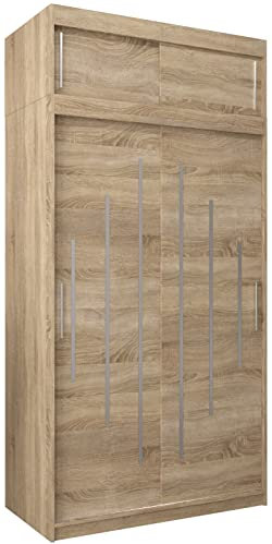 Kryspol Schwebetürenschrank York 120 cm Kleiderschrank mit Kleiderstange und Einlegeboden Schlafzimmer- Wohnzimmerschrank Schiebetüren Modern Design (Sonoma mit Erweiterung)