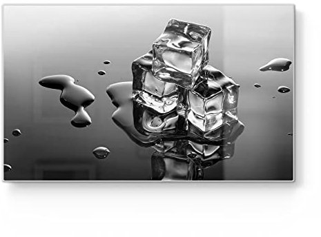 DEQORI Frühstücksbrett Glas | klein 23x14 cm | Motiv Schmelzende Eiswürfel | Design Schneidebrett für Küche | Frühstücksbrettchen antibakteriell & rutschfest | Glasplatte & Servierplatte