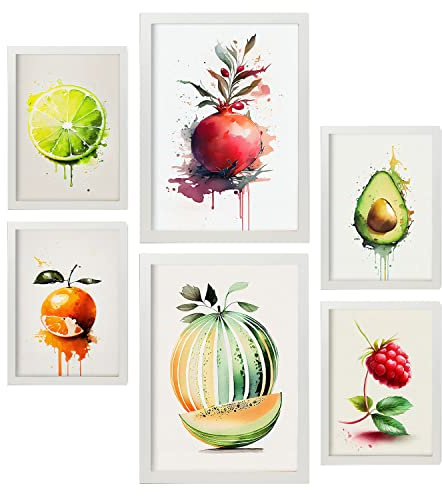 Nacnic Sommerfrüchte Postern. Plakate von Obst, Gemüse und gesunden Lebensmitteln im Aquarell Kunst Stil auf reinweißen Hintergründen. Innenarchitektur und Dekoration. A4 & A3 Weiße Rahmen.