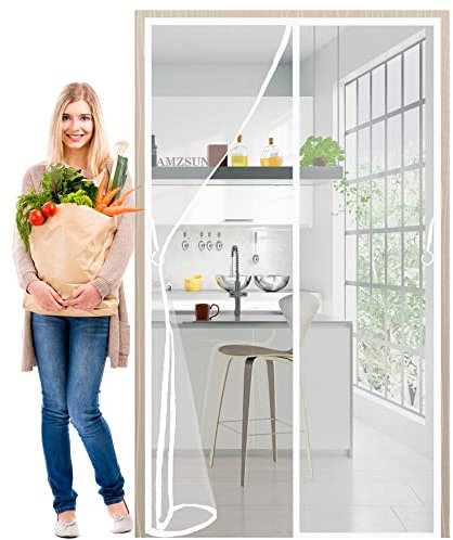 Moustiquaire Porte Caravane 275x235cm Rideaux Anti Mouches-Adsorption Magnétique Moustiquaire Fermeture Automatique pour Couloirs Portes Patio Blanc