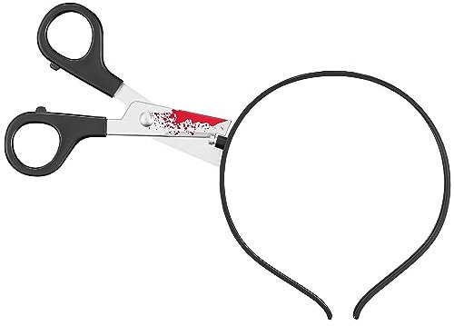 Balinco Halloween Haarreif blutige Schere im Kopf, Grusel Accessoire, Zombie Zubehör, Horror Haarschmuck, Scherzartikel blutig, Prank, Haarreifen Damen, Mädchen