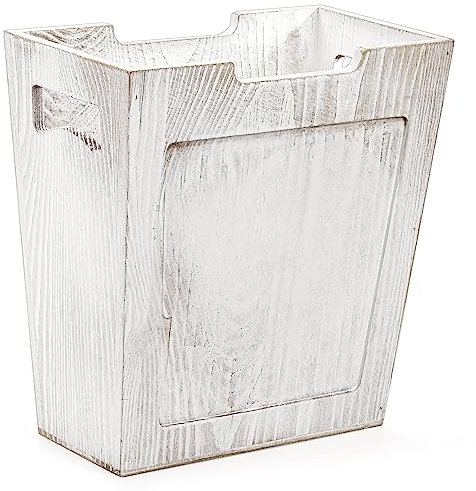 TOPZEA Wood Trash Can, Farmhouse Wastebasket with Handle Rustic Wooden Waste Basket Rectangular Small Decorative Garbage Container Trash Bin for Bathroom, Kitchen, Bedroom, Office, Living Room Decor