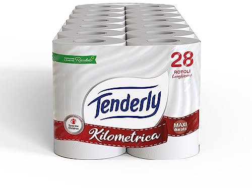 Tenderly Save the Children, 28 Maxi-Rollen Toilettenpapier, 2-lagig, 450* Abrisse, weich und geeignet für empfindliche Haut, hergestellt in Italien, dermatologisch getestet