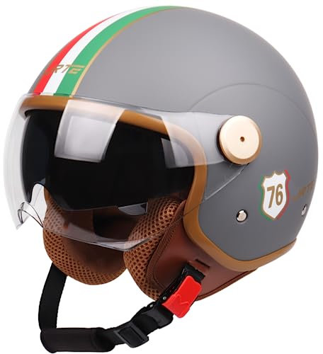 Casque Ouvert avec Pare-Soleil, Homologué ECE Demi-Casque De Moto Double Visière Casque De Moto Cyclomoteur Cruiser Bobber Et Chopper pour Homme Et Femme Approuvé Dot/ECE D,Medium(58-59CM)