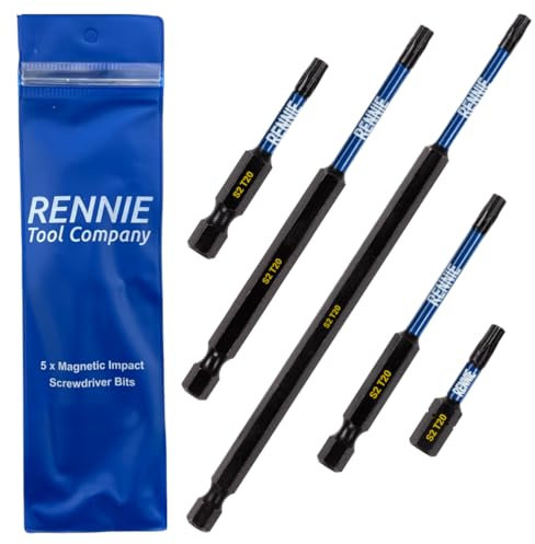5 x Rennie Tools T20 TX20 Impact Screwdriver Driver Bits Set x 32mm/50mm/75mm/100mm/150mm Long. Heavy Duty Magnetic Torx Screwdriver Bit Set. Oxide Coated Torx Impact Driver Bits.
