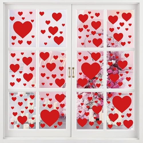 YiYa Valentinstag Fensteraufkleber Herzen Set Wandtattoo Aufkleber Romanze Liebe Wandaufkleber Rote Fensteraufkleber für Valentinstag Dekoration Zuhause Verlobungsparty Dekoration