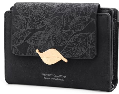 REETEE Portefeuille Femme en Cuir PU Porte Monnaie Femme Petit Format Porte Feuilles pour Femme avec 10 Porte Carte, Porte-Feuille Femmes Zippé Pochette à Monnaie (X-Noir)