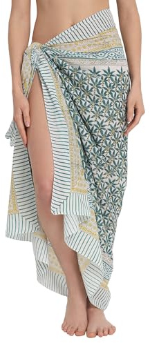 parihan Cotton Block Print long Beach Pareo Sarong Swimsuit Cover Ups Women Wrap