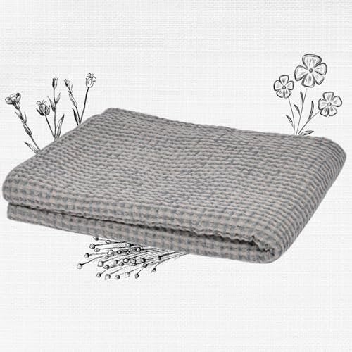Leinen & Baumwolle Handtücher Grau - 100x150 cm Premium Gästehandtücher, Öko Oeko-Tex Zertifiziert Badetuch, ideal für Strand, Yoga, Reisen, Baden, Hamamtuch Sauna Towel, Groß Badehandtuch Duschtuch
