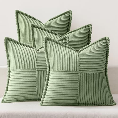 MIULEE 4er Set Kordsamt Kissenbezüge Weich Dekokissen Dekorativ Kissenbezug Modern Kissenhülle Sofakissen Zierkissen Couchkissen für Wohnzimmer Schlafzimmer Grün 50x50 cm