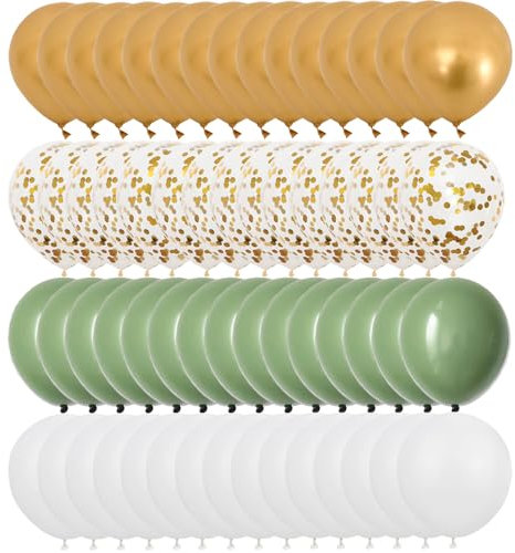Metallic Gold, Sage Green, and White Balloons - 60 Pcs 12 Inch Confetti Balloons for Party