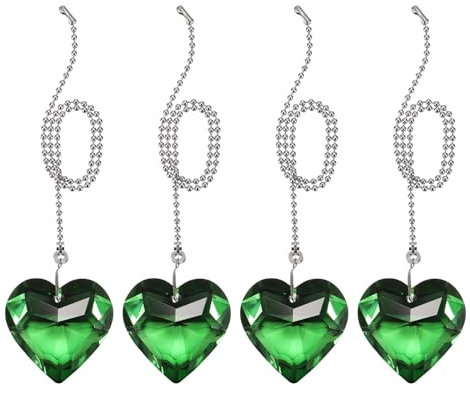 PATIKIL 13 Inch Crystal Ceiling Fan Pull Chains, 4 Pcs Beaded Ball Fan Pull Chain Heart Ceiling Fan Extender with Ball Chain Connector for Ceiling Light Lamp Fans, Green