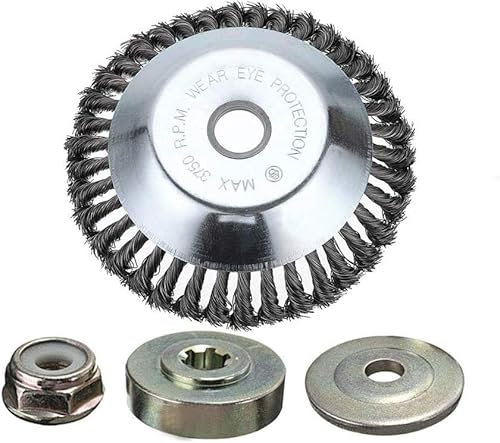 8 Grass Trimmer Cutter Head Brushcutter Attachment with Locking Nut for Strimmer and lawnmower, Twist Knot Steel Wire Brush for Angle Grinder, Perfect for Clearing Weeds, Rust, Paint, Deburring