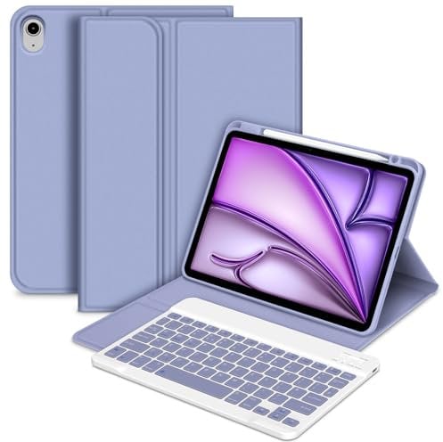 Bettdow for iPad Air 11 Inch M3 2025/ M2 2024 Keyboard Case, UK Layout Detachable Wireless Keyboard, Case with Pencil Holder for iPad Air 11 M2 2024/ M3 2025/Air 5th 2022/ Air 4th 2020 10.9 (Purple)