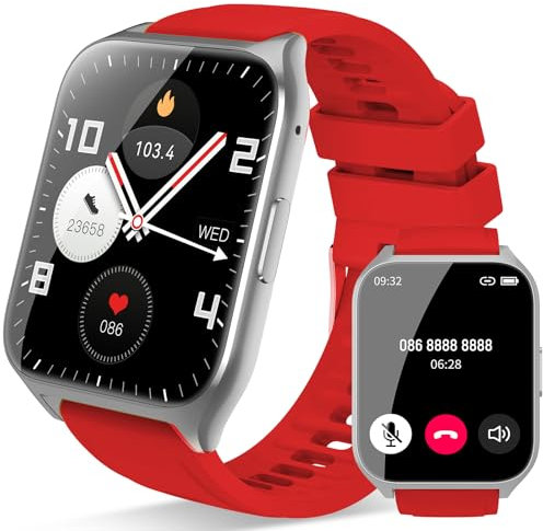 Smartwatch Damen Herren, 1,85 Zoll HD Touchscreen Smart Watch mit Bluetooth Anrufe, 112 Sportmodi Fitnessuhr, Herzfrequenzmonitor Schlafmonitor Schrittzähler, IP68 Wasserdicht für iOS Android, Rot