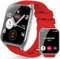 Smartwatch Damen Herren, 1,85 Zoll HD Touchscreen Smart Watch mit Bluetooth Anrufe, 112 Sportmodi Fitnessuhr, Herzfrequenzmonitor Schlafmonitor Schrittzähler, IP68 Wasserdicht für iOS Android, Rot