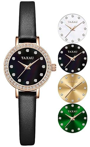 Taxau Klassische Damen Schwarz Lederuhr Einfache Einfach zu lesende Watches for Women Schwarzes Gesicht wasserdichte Business Weibliche Uhren