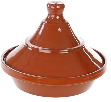 Tajín Marruecos de Barro. A Elegir 2 Tamaños. Tajine Árabe de Cocción. Olla de Tajín para Cocinar, Horno. Olla Árabe Cocina a Fuego Lento, Base casi Plana y Tapa (Marrón, 22 x 22 x 17 cm)