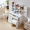 Buildonely Toeletta Trucco con Luci LED, Luminosità Regolabile, Tavolo da Trucco con Specchio, 5 Cassetti Grandi, 4 Ripiani, Toilette da Trucco con Sgabello, Moderno, Bianco